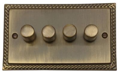 G&H MAB524 Monarch Roped Antique Brass 4 Gang 1 or 2 Way LED Dimmer Switch