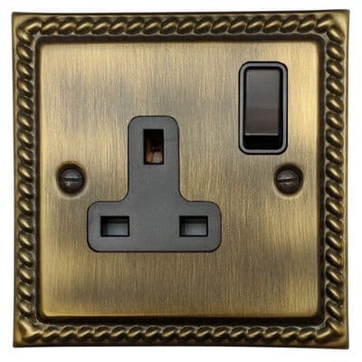 G&H MAB9B Monarch Roped Antique Brass 1 Gang Single 13A Switched Plug Socket