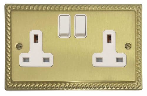 G&H MB10W Monarch Roped Polished Brass 2 Gang Double 13A Switched Plug Socket