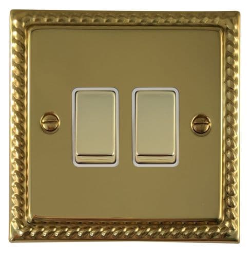 G&H MB202 Monarch Roped Polished Brass 2 Gang 1 or 2 Way Rocker Light Switch