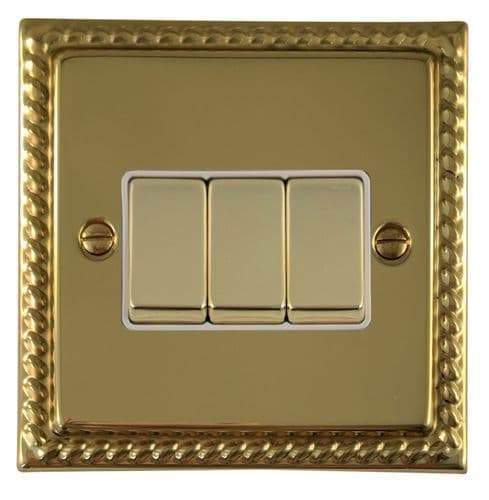 G&H MB203 Monarch Roped Polished Brass 3 Gang 1 or 2 Way Rocker Light Switch