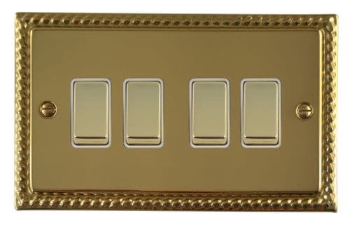 G&H MB204 Monarch Roped Polished Brass 4 Gang 1 or 2 Way Rocker Light Switch