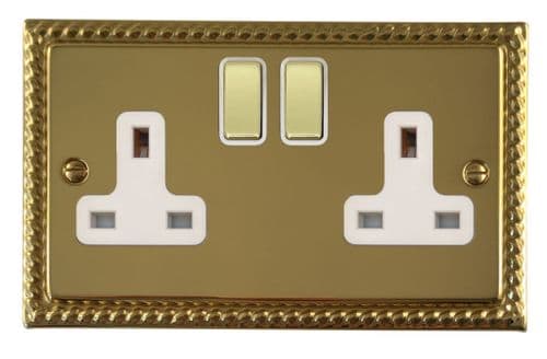 G&H MB210 Monarch Roped Polished Brass 2 Gang Double 13A Switched Plug Socket