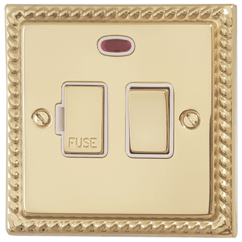G&H MB227 Monarch Roped Polished Brass 1 Gang Fused Spur 13A Switched & Neon