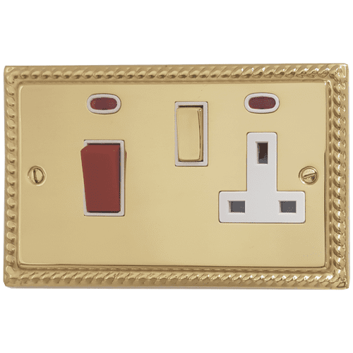 G&H MB229 Monarch Roped Polished Brass 45 Amp DP Cooker Switch & 13A Switched Socket