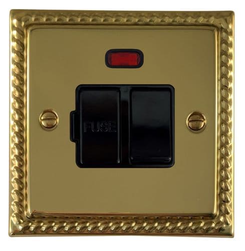 G&H MB27B Monarch Roped Polished Brass 1 Gang Fused Spur 13A Switched & Neon