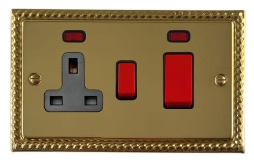 G&H MB29B Monarch Roped Polished Brass 45 Amp DP Cooker Switch & 13A Switched Socket
