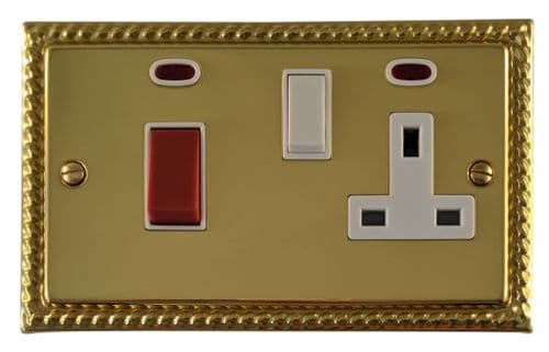 G&H MB29W Monarch Roped Polished Brass 45 Amp DP Cooker Switch & 13A Switched Socket