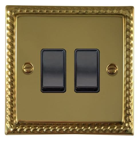 G&H MB2B Monarch Roped Polished Brass 2 Gang 1 or 2 Way Rocker Light Switch