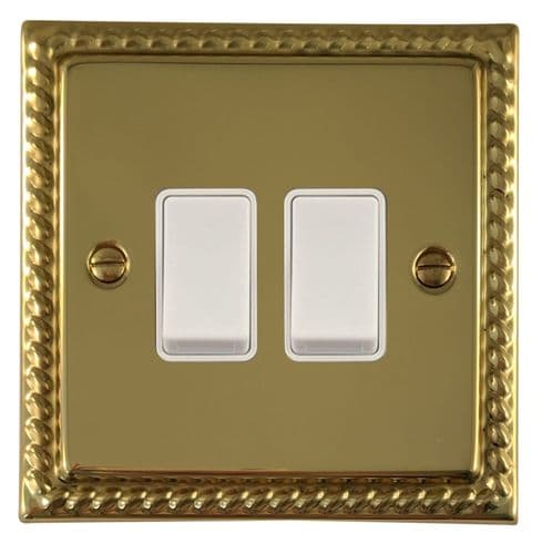 G&H MB2W Monarch Roped Polished Brass 2 Gang 1 or 2 Way Rocker Light Switch