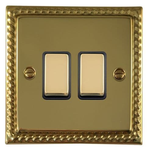G&H MB302 Monarch Roped Polished Brass 2 Gang 1 or 2 Way Rocker Light Switch