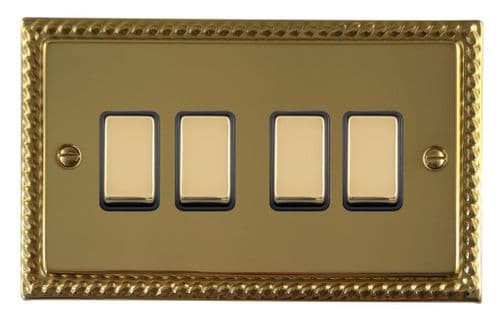 G&H MB304 Monarch Roped Polished Brass 4 Gang 1 or 2 Way Rocker Light Switch