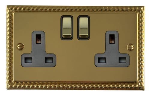 G&H MB310 Monarch Roped Polished Brass 2 Gang Double 13A Switched Plug Socket