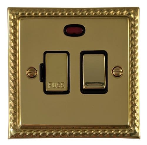 G&H MB327 Monarch Roped Polished Brass 1 Gang Fused Spur 13A Switched & Neon