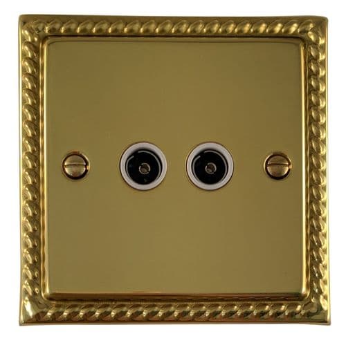 G&H MB36W Monarch Roped Polished Brass 2 Gang TV Coax Socket Point
