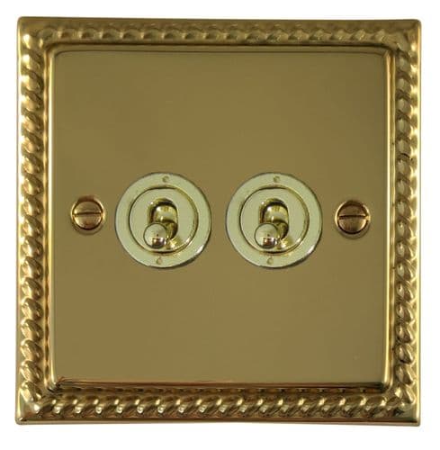 G&H MB382-PB Monarch Roped Polished Brass 2 Gang 1 or 2 Way Toggle Light Switch