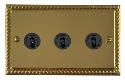 G&H MB383-FBK Monarch Roped Polished Brass 3 Gang 2 Way Toggle Light Switch
