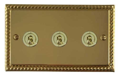 G&H MB383-PB Monarch Roped Polished Brass 3 Gang 1 or 2 Way Toggle Light Switch