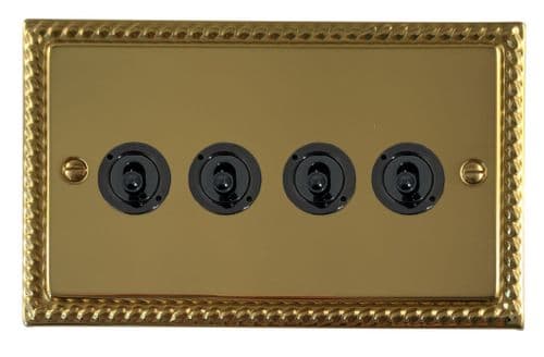 G&H MB384-FBK Monarch Roped Polished Brass 4 Gang 2 Way Toggle Light Switch