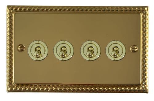 G&H MB384-PB Monarch Roped Polished Brass 4 Gang 1 or 2 Way Toggle Light Switch