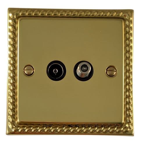 G&H MB38B Monarch Roped Polished Brass 1 Gang TV Coax & Satellite Socket Point