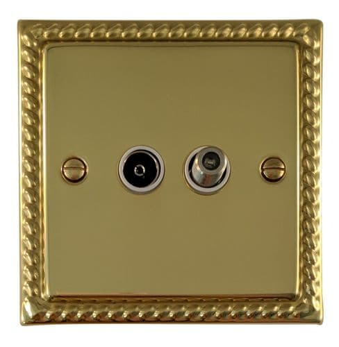G&H MB38W Monarch Roped Polished Brass 1 Gang TV Coax & Satellite Socket Point