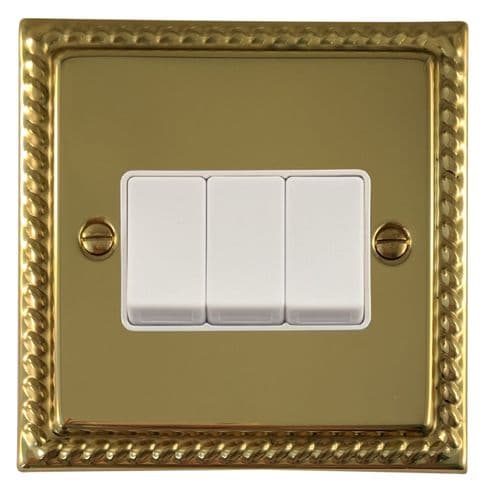 G&H MB3W Monarch Roped Polished Brass 3 Gang 1 or 2 Way Rocker Light Switch