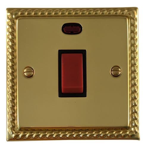 G&H MB46B Monarch Roped Polished Brass 45 Amp DP Cooker Switch & Neon Single Plate