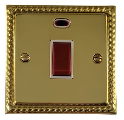 G&H MB46W Monarch Roped Polished Brass 45 Amp DP Cooker Switch & Neon Single Plate