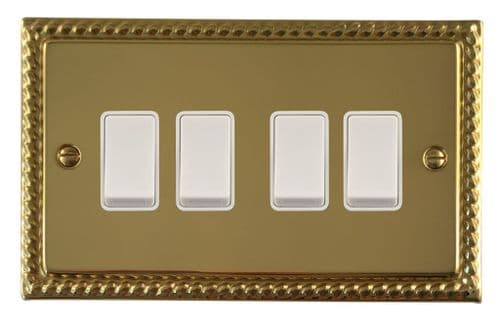 G&H MB4W Monarch Roped Polished Brass 4 Gang 1 or 2 Way Rocker Light Switch
