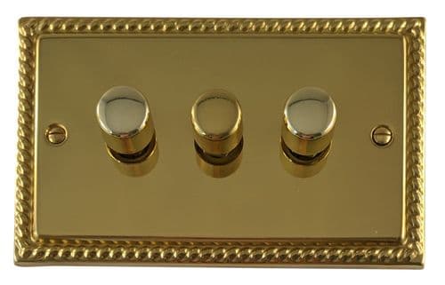 G&H MB523 Monarch Roped Polished Brass 3 Gang 1 or 2 Way LED Dimmer Switch