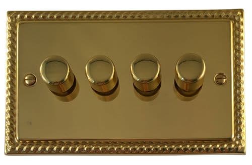 G&H MB524 Monarch Roped Polished Brass 4 Gang 1 or 2 Way LED Dimmer Switch