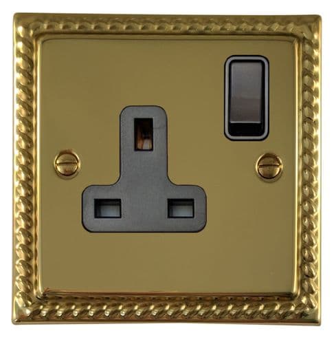 G&H MB9B Monarch Roped Polished Brass 1 Gang Single 13A Switched Plug Socket