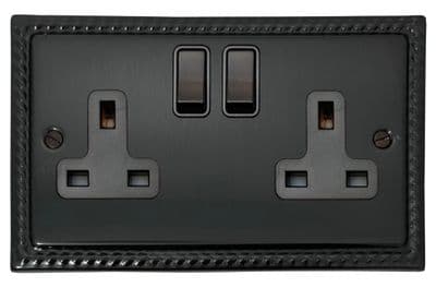 G&H MBB10B Monarch Roped Black Bronze 2 Gang Double 13A Switched Plug Socket
