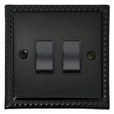 G&H MBB2B Monarch Roped Black Bronze 2 Gang 1 or 2 Way Rocker Light Switch