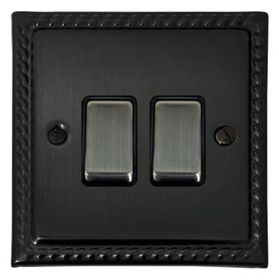 G&H MBB302-AB Monarch Roped Black Bronze 2 Gang 1 or 2 Way Rocker Light Switch