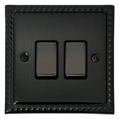G&H MBB302-BN Monarch Roped Black Bronze 2 Gang 1 or 2 Way Rocker Light Switch