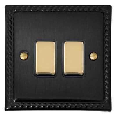 G&H MBB302-PB Monarch Roped Black Bronze 2 Gang 1 or 2 Way Rocker Light Switch