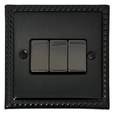 G&H MBB303-BN Monarch Roped Black Bronze 3 Gang 1 or 2 Way Rocker Light Switch