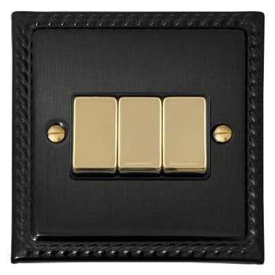 G&H MBB303-PB Monarch Roped Black Bronze 3 Gang 1 or 2 Way Rocker Light Switch