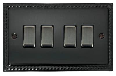 G&H MBB304-AB Monarch Roped Black Bronze 4 Gang 1 or 2 Way Rocker Light Switch