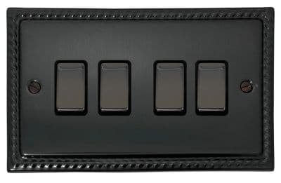 G&H MBB304-BN Monarch Roped Black Bronze 4 Gang 1 or 2 Way Rocker Light Switch