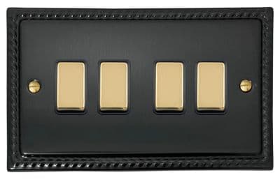 G&H MBB304-PB Monarch Roped Black Bronze 4 Gang 1 or 2 Way Rocker Light Switch