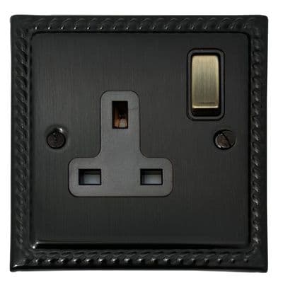 G&H MBB309-AB Monarch Roped Black Bronze 1 Gang Single 13A Switched Plug Socket