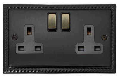 G&H MBB310-AB Monarch Roped Black Bronze 2 Gang Double 13A Switched Plug Socket