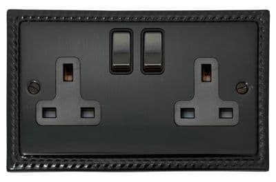G&H MBB310-BN Monarch Roped Black Bronze 2 Gang Double 13A Switched Plug Socket