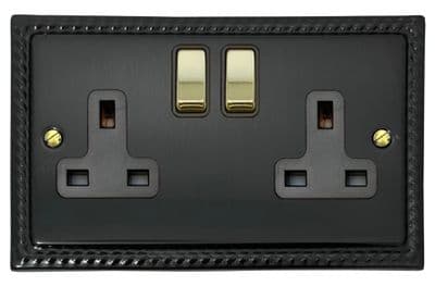 G&H MBB310-PB Monarch Roped Black Bronze 2 Gang Double 13A Switched Plug Socket