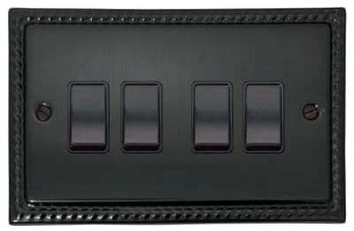 G&H MBB4B Monarch Roped Black Bronze 4 Gang 1 or 2 Way Rocker Light Switch