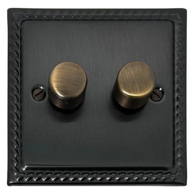 G&H MBB522-AB Monarch Roped Black Bronze 2 Gang 1 or 2 Way LED Dimmer Switch