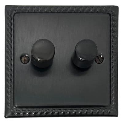 G&H MBB522-BB Monarch Roped Black Bronze 2 Gang 1 or 2 Way LED Dimmer Switch